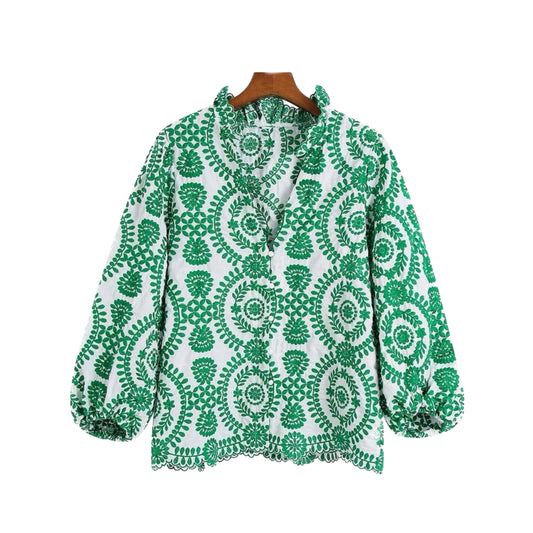 EMBROIDERED BLOUSE GREEN